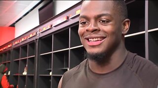 Browns defensive end Isaiah Thomas talks after win against Bengals
