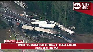 Amtrak train plunges from bridge near Seattle, at least 6 dead