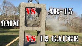 9mm vs AR-15 vs 12 Gauge... Home Defense Test: Cinder Block