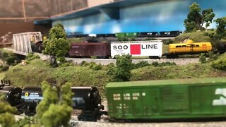 N Scale Steamer pulling freight
