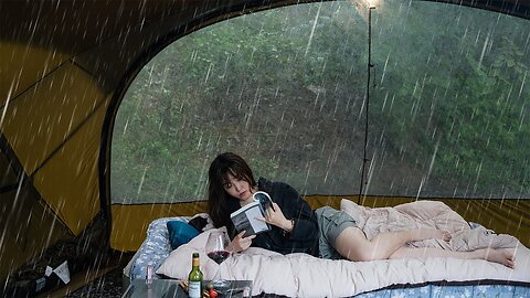 Relaxing Solo Camping in Heavy rain. Sleep in Cozy Shelter. Rain ASMR