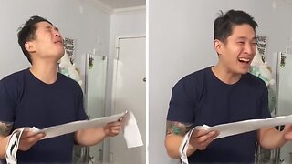 Dad freaks out when he finds out his wife is having triplets