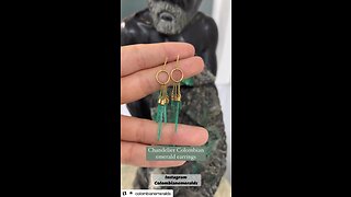 Rare Raw rough terminated emerald crystal dangle Earrings handmade in 18K yellow gold