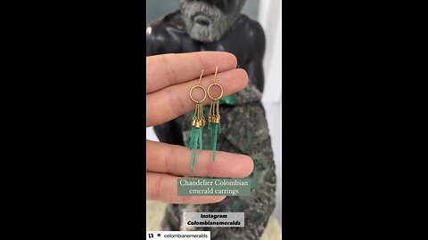 Rare Raw rough terminated emerald crystal dangle Earrings handmade in 18K yellow gold