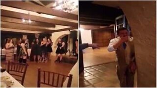 Woman catches wedding bouquet and her boyfriend's reaction is hilarious!