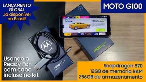 Motorola Moto G100 usando o Ready For com cabo incluso no Kit