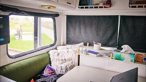 how we made our camper van black out curtains. wool insulated and roll up!