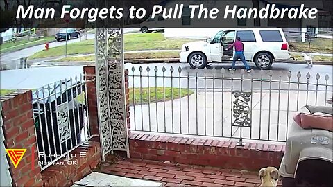 Man Forgets to Pull The Handbrake Chasing After His Dog | Doorbell Camera Video