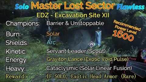 Destiny 2 Master Lost Sector: EDZ - Excavation Site XII on my Titan Solo-Flawless 11-7-22