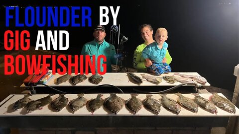 Flounder fishing with gig and bow, Texas flounder gigging, flounder bow fishing.