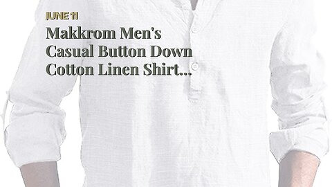 Makkrom Men's Casual Button Down Cotton Linen Shirts Long Sleeve Band Collar Beach Shirt Top