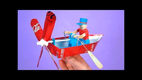 Make an Amazing Mini Row Boat Whirligig reusing Soda Cans