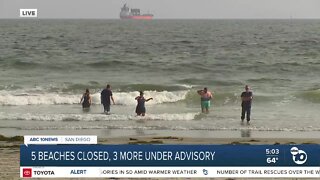 5 beaches closed, 3 more under advisory