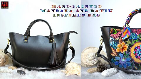 How I painted Mandala and Batik inspired Leather Bag |Custom Painted Bag |Time lapse |Mandala,Batik