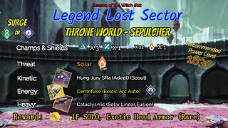 Destiny 2 Legend Lost Sector: Throne World - Sepulcher on my Solar Hunter 11-18-23