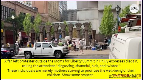 A far-left protester outside the Moms for Liberty Summit in Philly expresses disdain