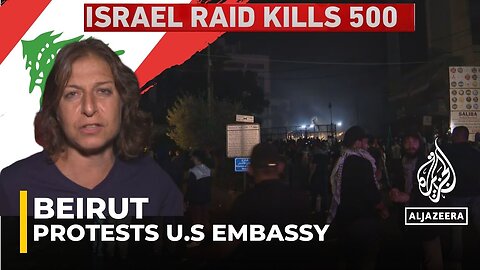 Protests outside US embassy in Beirut after Israeli air strike on a hospital in Gaza