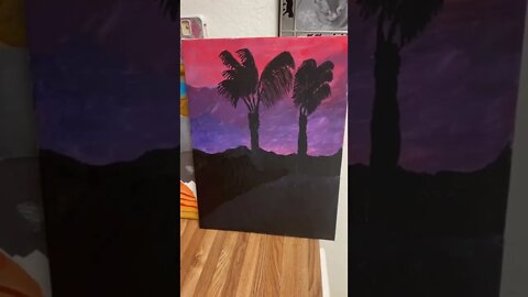 Working On My Palm Tree Sunset Acrylic Painting
