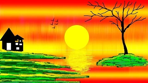 How to Draw Easy Scenery of Sunset in the Hills in MS Paint