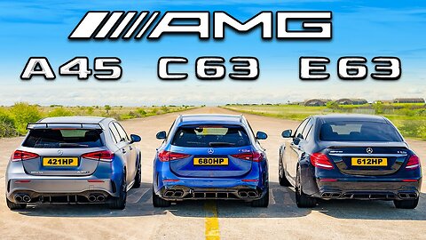 New AMG C63 v E63 v A45: DRAG RACE