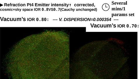 ▶Refraction Pt4 Emitter intensity↑ corrected, cosmic+sky space IOR 0.8VS0.7(Cauchy unchanged)