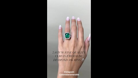 7.85tcw AAA+ Dark Vivid Emerald & Baguette Diamond halo Statement Ring 18K