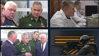 Russian Defence Minister Sergei Shoigu inspects the fulfilment of state defence order