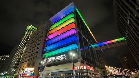 Little Caesars World Headquarters Lit Up for Pride Month in Detroit