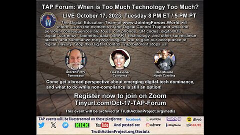 🔴 LIVE Oct. 17, 2023 8 PM ET: TAP Forum: When is Too Much Technology Too Much?