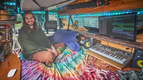 3 years in a Astro Van Conversion. Camper tour with Music Studio and Wood Stove. Solo VanLife