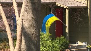 Flags flying to support Ukraine in Prairie Village neighborhood