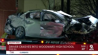 Car slams into high school
