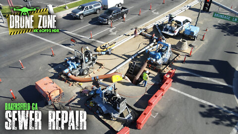 Major Sewer Repair In A Busy Intersection In Bakersfield, CA DRONE FOOTAGE [4K 60FPS HDR]