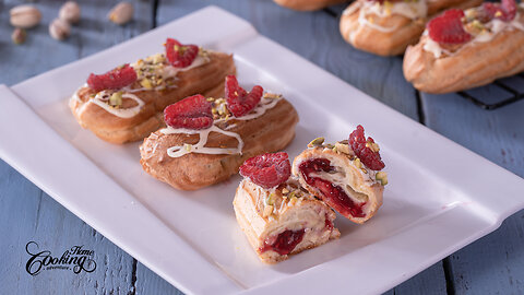 Pistachio Raspberry Mini Eclairs - Easy Recipe that Anyone can Follow