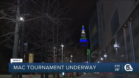 Terminal Tower turns blue and green for MAC tournament