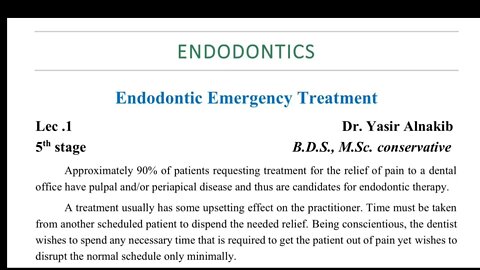 Endodontics L3 & L4 (Endodontic Emergency Treatment & Shaping Instruments Part1)