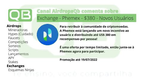 #Airdrop - #Exchange - #Phemex $380 Dolares