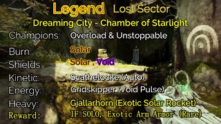 Destiny 2 Legend Lost Sector: Dreaming City - Chamber of Starlight 4-22-22