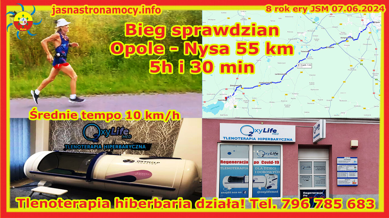 Bieg sprawdzian Opole Nysa 55 km 5h i 30 min Średnie tempo 10 km/h