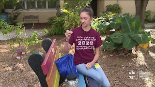 Dunedin 7th grader recycles plastic lids into a bench for elementary school