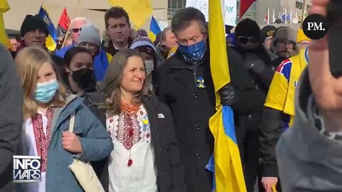 Christia Freeland Who Banned Trucker Protests Marches With Stand Ukraine Protest In Canada