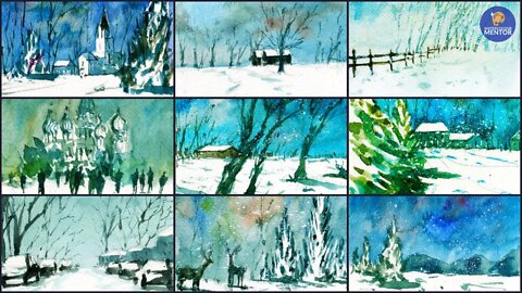 Snow Landscapes: Make 9 Watercolor Greeting Cards! Free for first 100 students (link in description)