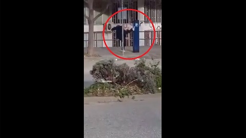 Man fights with a parking machine (for reasons unknown)