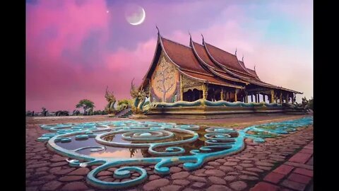 #shorts #relaxing Meditation Temple with Pink Skies Butterflies Bird Sounds