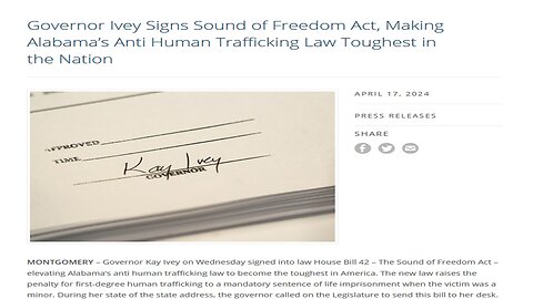 Sound of Freedom Act signed into Alabama law, increases sentence for human traffickers