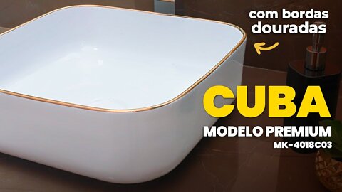 Cuba com Borda Dourada para Banheiro e Lavabo - MK-4018C03 - Lenharo Mega Store