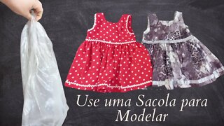 Use uma sacola pra fazer molde facil de vestido infantil - EP 201