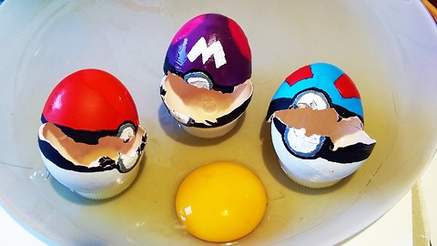 Paint your own Pokeballs using hard boiled eggs