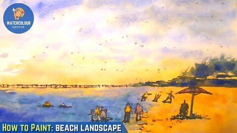 How To Paint Watercolour EASY Beach Tutorial for Beginners