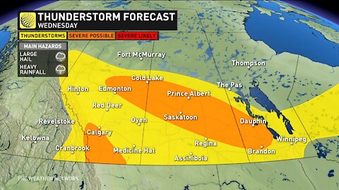 Weakening ridge brings storm threat across the Prairies